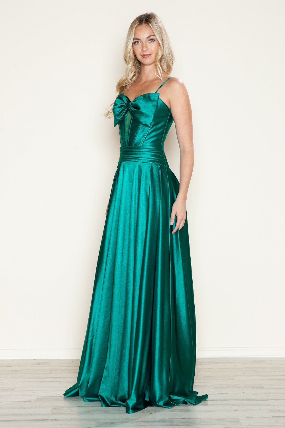 Poly USA 9702 Satin Sleeveless Bow A-line Gown