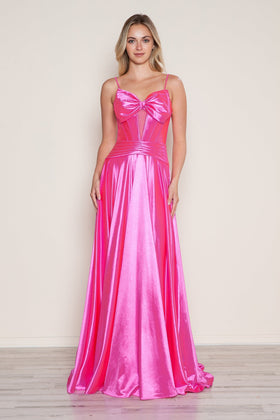 Poly USA 9702 Satin Sleeveless Bow A-line Gown