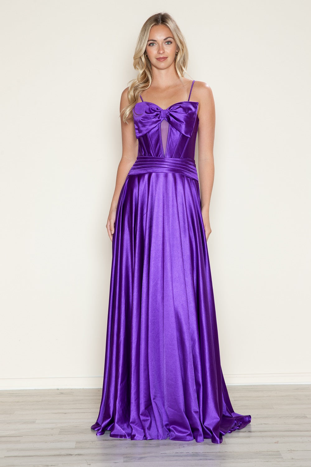 Poly USA 9702 Satin Sleeveless Bow A-line Gown