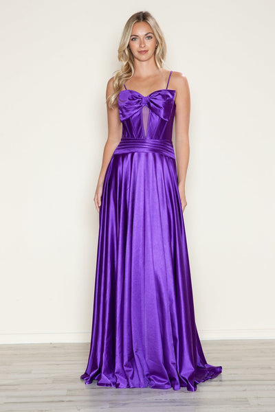 Poly USA 9702 Satin Sleeveless Bow A-line Gown