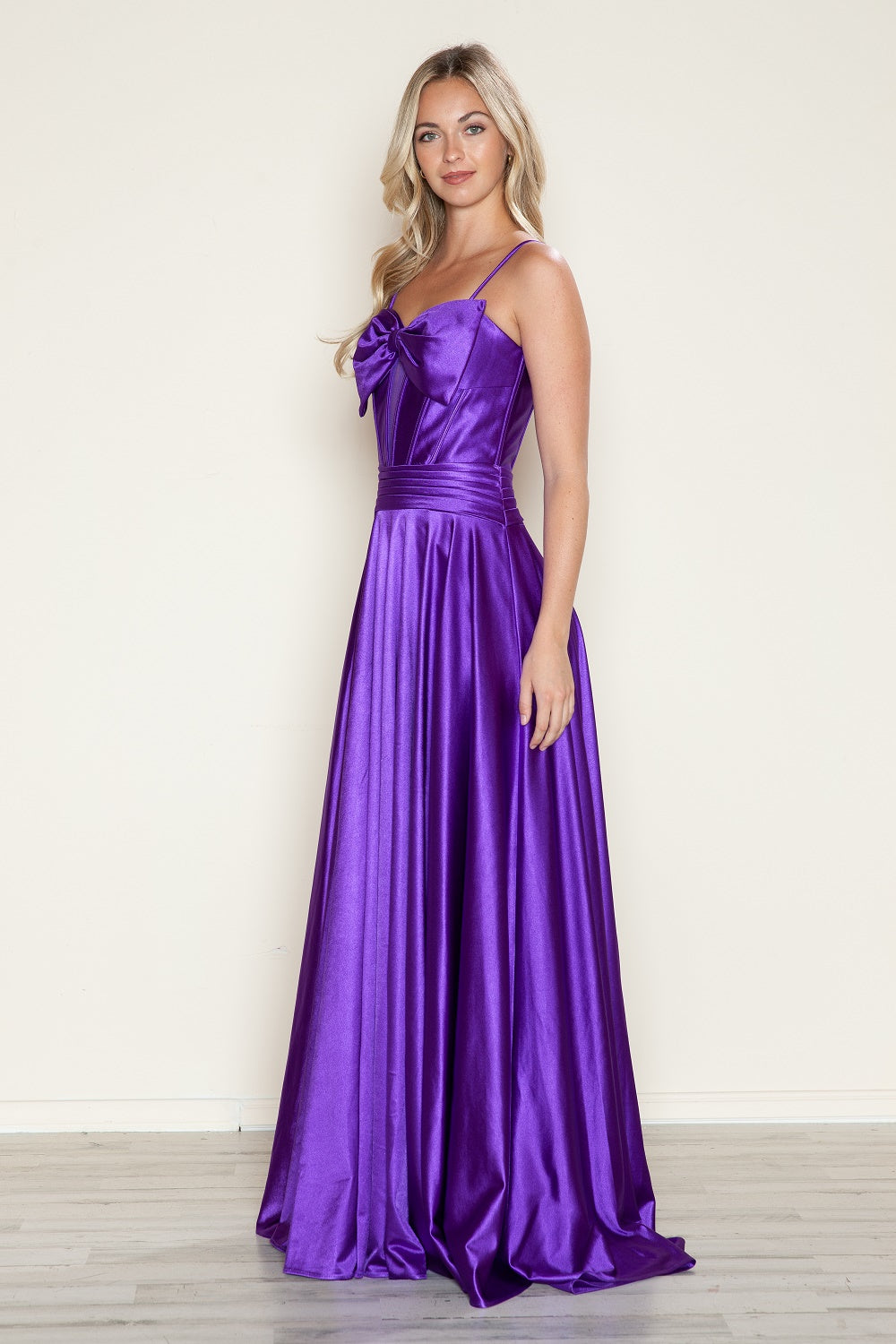 Poly USA 9702 Satin Sleeveless Bow A-line Gown