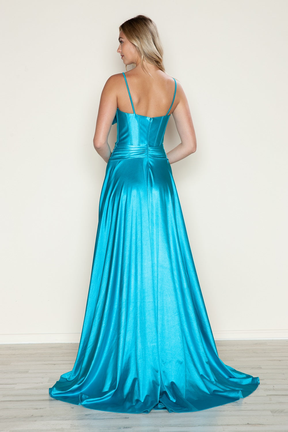 Poly USA 9702 Satin Sleeveless Bow A-line Gown