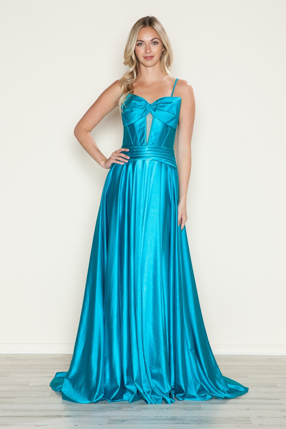 Poly USA 9702 Satin Sleeveless Bow A-line Gown