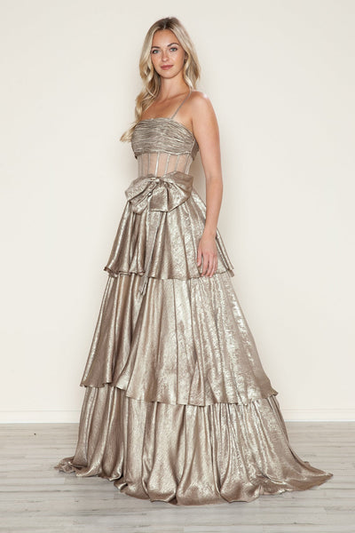 Poly USA 9718 Metallic Sleeveless A-line Gown