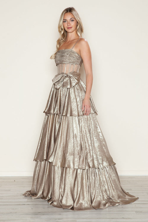 Poly USA 9718 Metallic Sleeveless A-line Gown