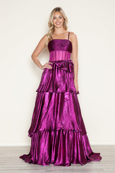 Poly USA 9718 Metallic Sleeveless A-line Gown