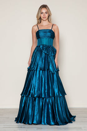 Poly USA 9718 Metallic Sleeveless A-line Gown