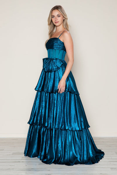 Poly USA 9718 Metallic Sleeveless A-line Gown