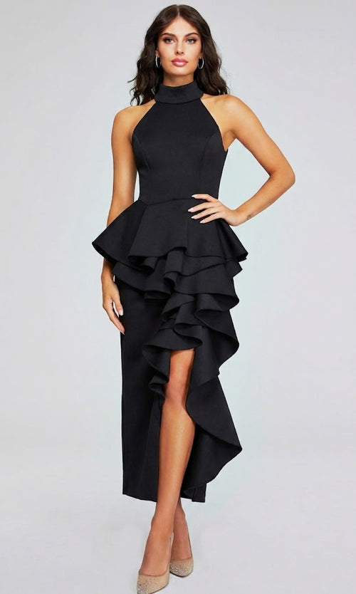 Cascading Ruffle Peplum Dress by Jovani 37090