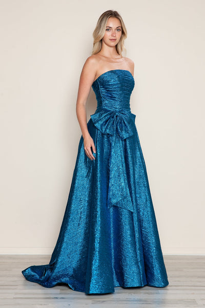 Poly USA 9720 Metallic Strapless A-line Gown
