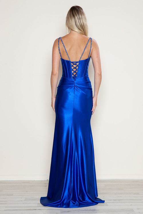 Poly USA 9730 Beaded Satin Sleeveless Slit Gown