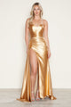 Poly USA 9734 Satin Fitted Strapless Slit Gown