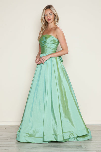 Poly USA 9754 Taffeta Strapless Bow A-line Gown