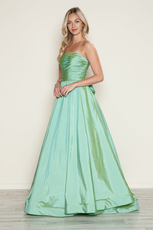 Poly USA 9754 Taffeta Strapless Bow A-line Gown