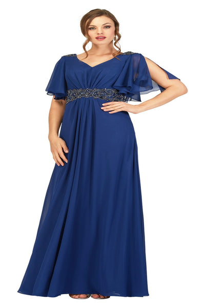 Abby Paris 986002W Beaded Chiffon Short Sleeve Gown