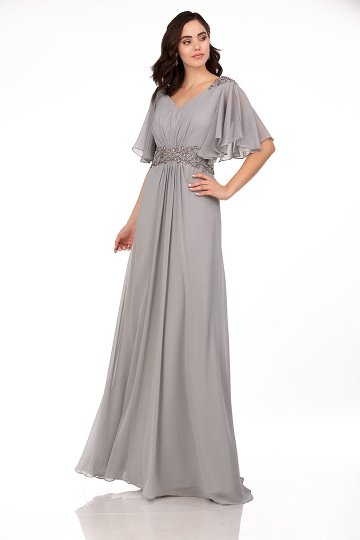 Abby Paris 986002W Beaded Chiffon Short Sleeve Gown
