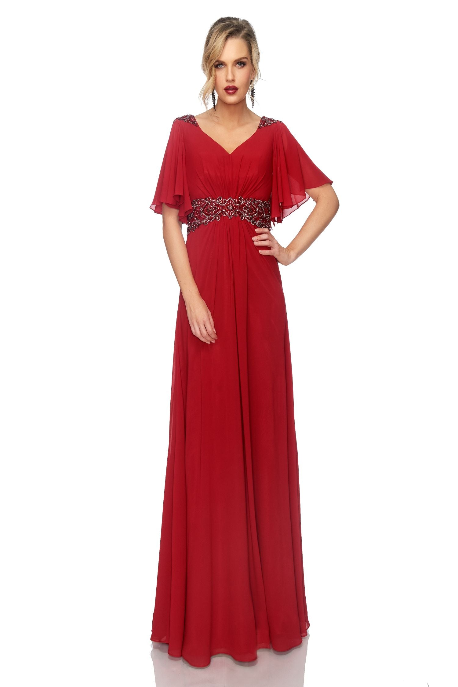 Abby Paris 986002W Beaded Chiffon Short Sleeve Gown