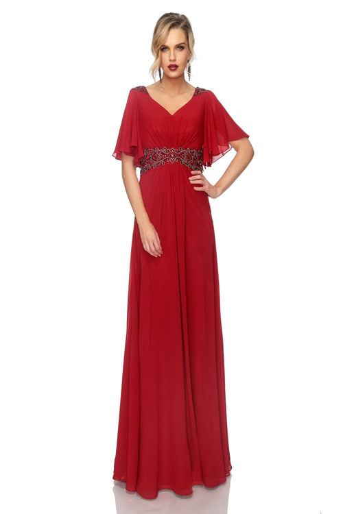 Abby Paris 986002W Beaded Chiffon Short Sleeve Gown