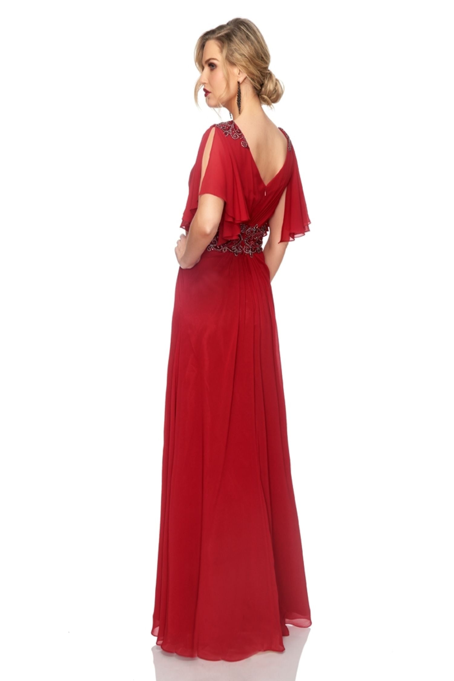 Abby Paris 986002W Beaded Chiffon Short Sleeve Gown