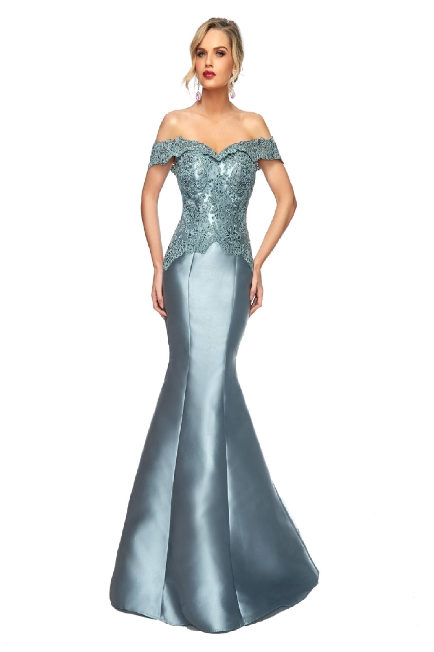 Abby Paris 986003W Off Shoulder Embroidered Mermaid Gown