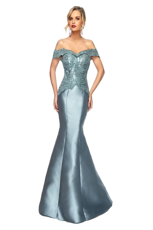 Abby Paris 986003W Off Shoulder Embroidered Mermaid Gown