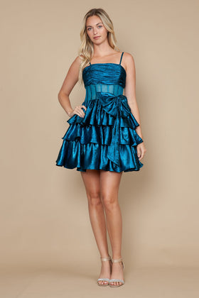 Short Sleeveless Corset A-Line Tiered Dress By Poly USA 9902