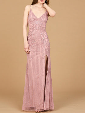 Beaded Lace-up Dress with Slit