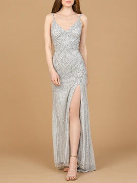 Beaded Lace-up Dress with Slit
