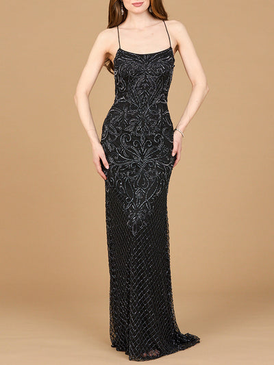 Lara 9930 Lace Up Open Back Beaded Prom Dress