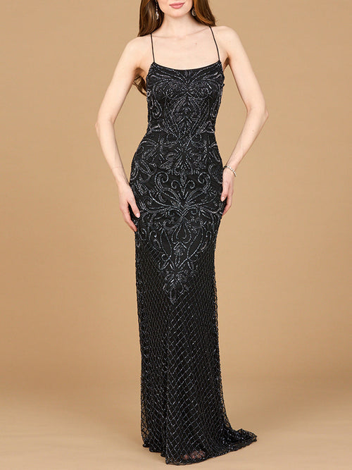 Lara 9930 Lace Up Open Back Beaded Prom Dress