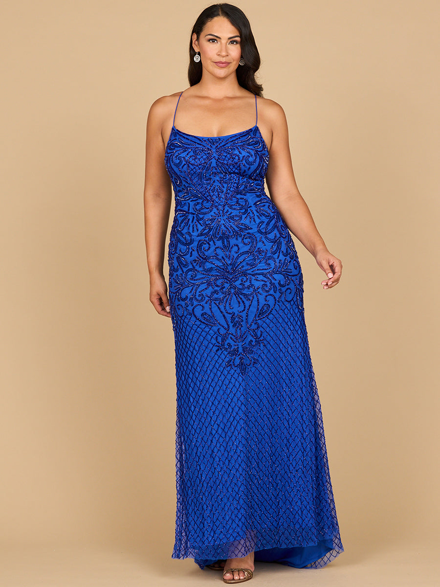Lara 9930 Lace Up Open Back Beaded Prom Dress