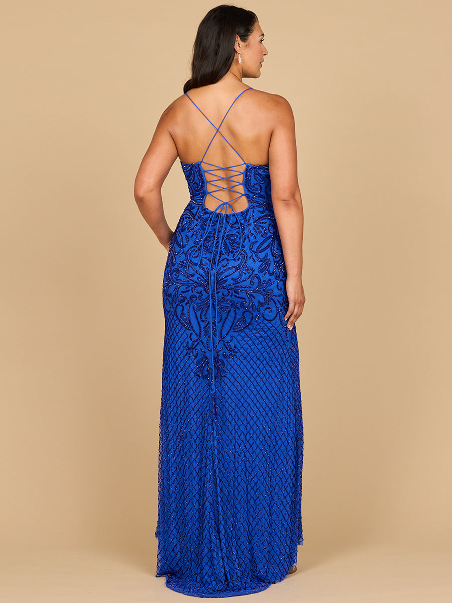 Lara 9930 Lace Up Open Back Beaded Prom Dress