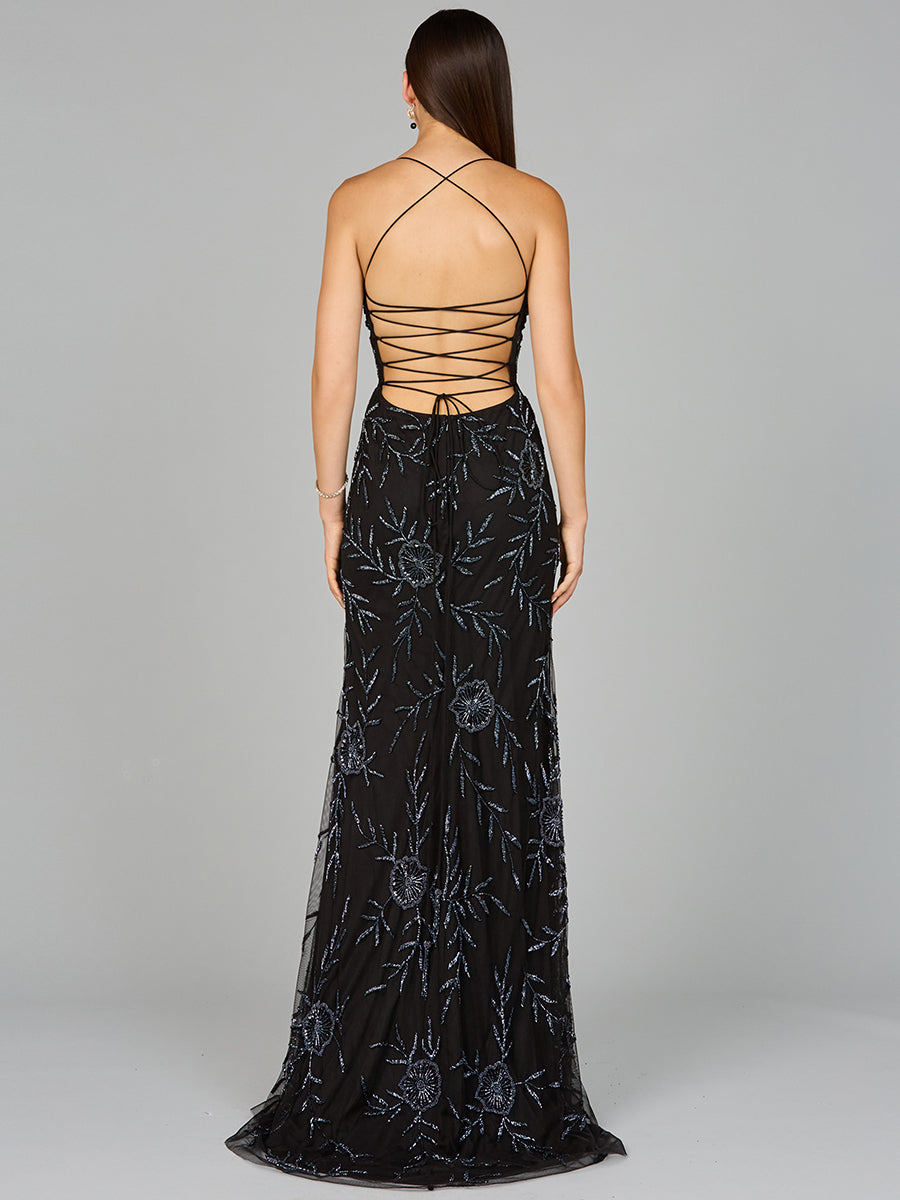 Lara 9951 Sexy Beaded Evening Dress Corset Sheer Open Back Prom Gown