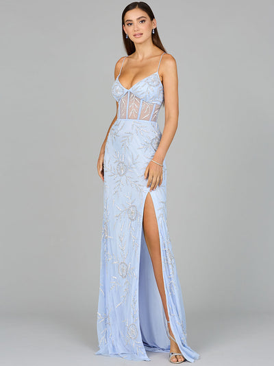 Lara 9951 Sexy Beaded Evening Dress Corset Sheer Open Back Prom Gown