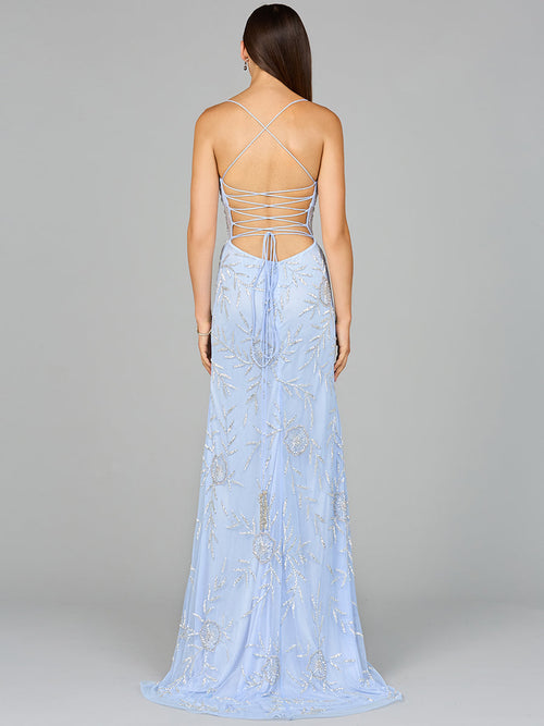Lara 9951 Sexy Beaded Evening Dress Corset Sheer Open Back Prom Gown