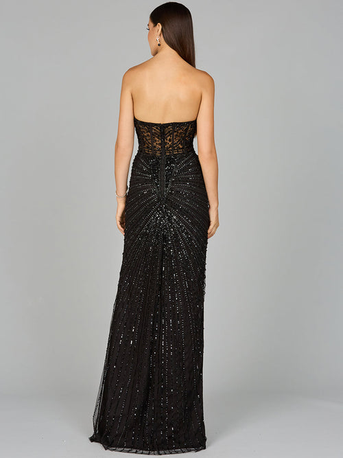 Lara 9953 Sweetheart Beaded Prom Dress Strapless Sheer Slit Evening Gown