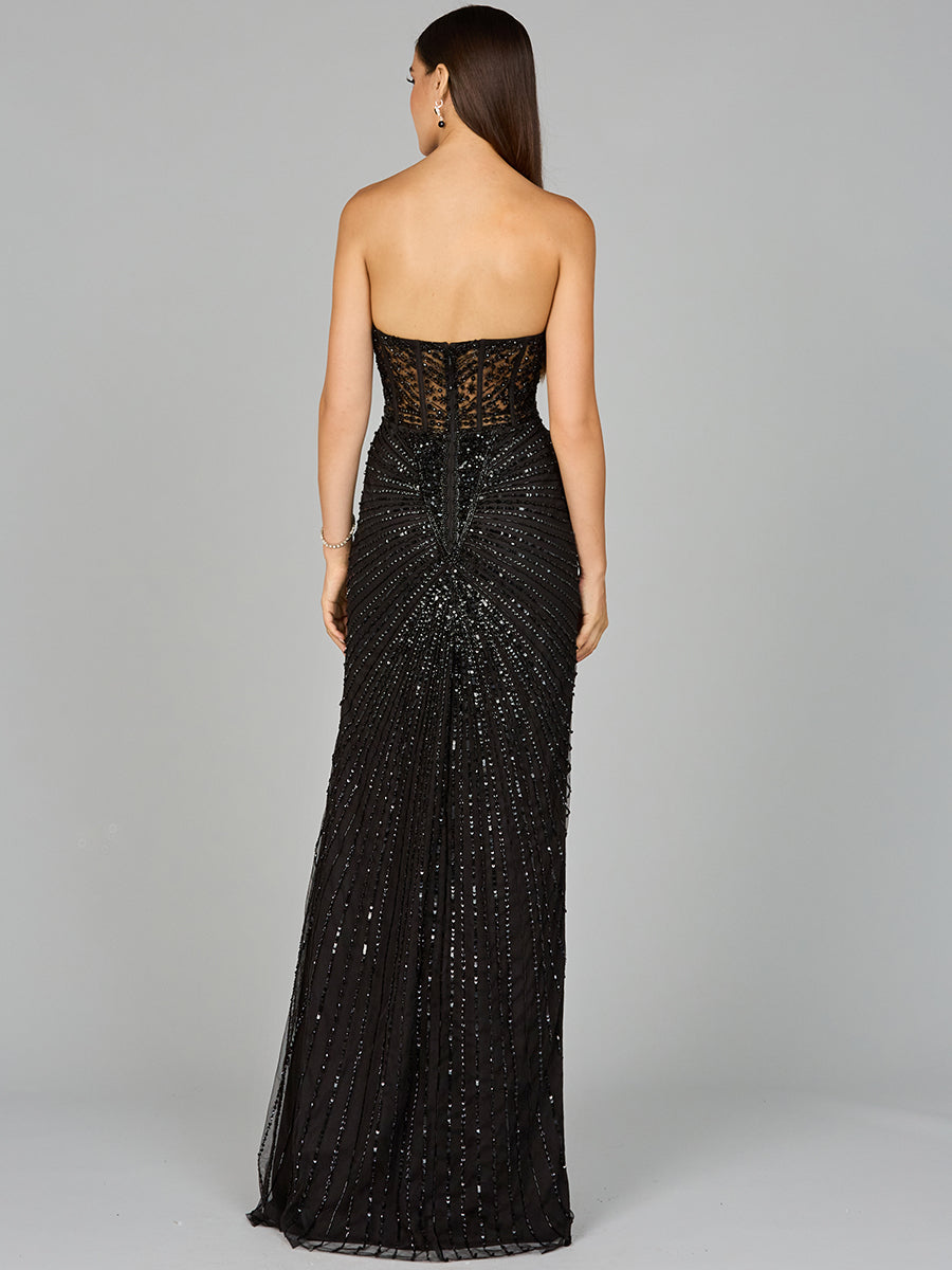 Lara 9953 Sweetheart Beaded Prom Dress Strapless Sheer Slit Evening Gown