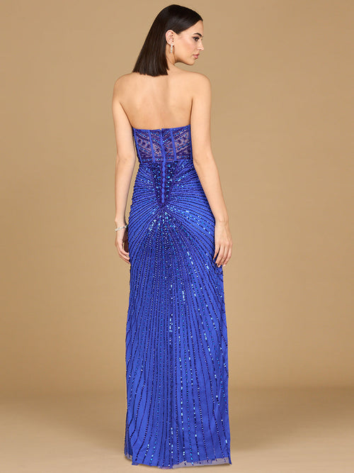 Lara 9953 Sweetheart Beaded Prom Dress Strapless Sheer Slit Evening Gown