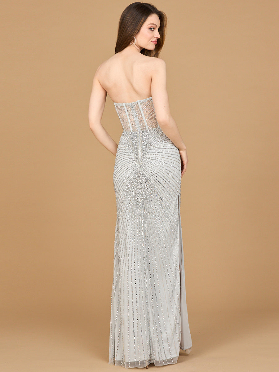 Lara 9953 Sweetheart Beaded Prom Dress Strapless Sheer Slit Evening Gown