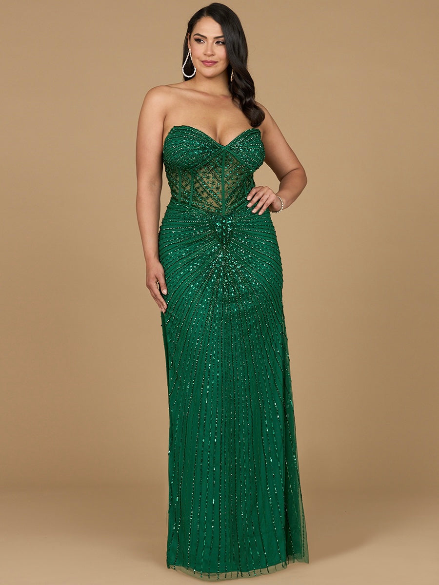 Lara 9953 Sweetheart Beaded Prom Dress Strapless Sheer Slit Evening Gown