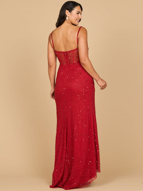 Lara 9960 Elegant Corset Sequin Evening Gown with Slit