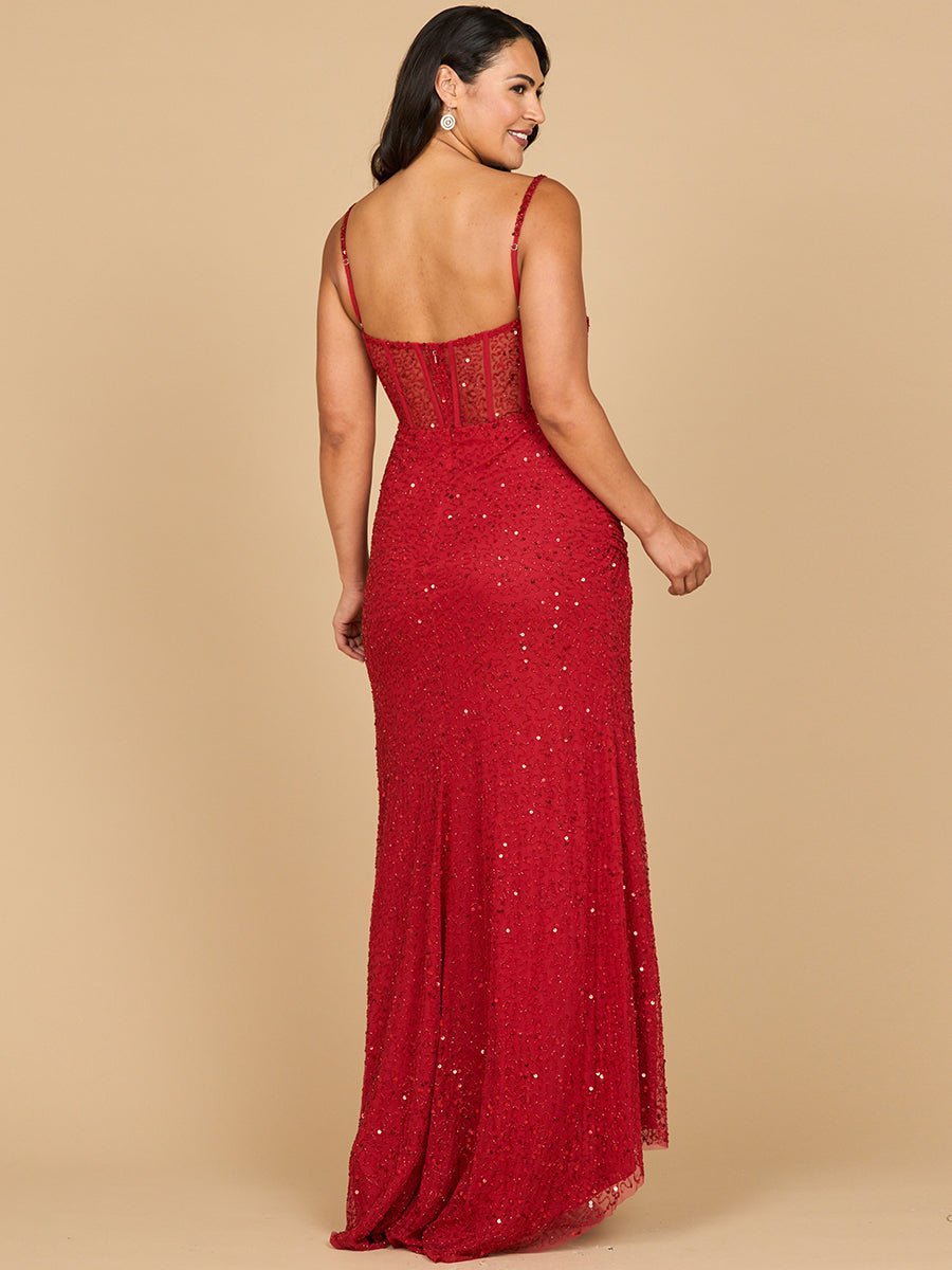 Lara 9960 Elegant Corset Sequin Evening Gown with Slit
