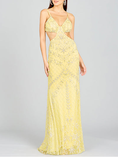 Lara 9989 Spaghetti Straps Sexy Cut Out Beaded Prom Gown