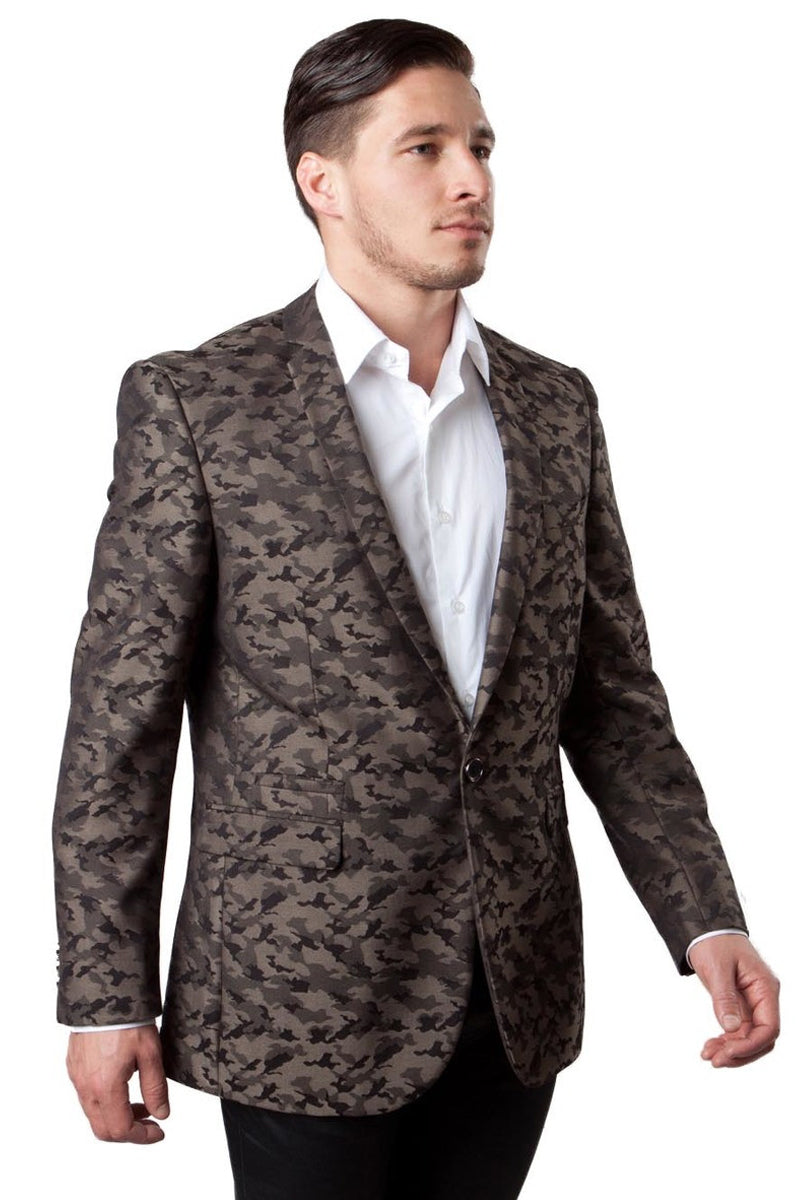 Chaqueta deportiva de camuflaje de un botón para hombre | Chaqueta deportiva de camuflaje marrón