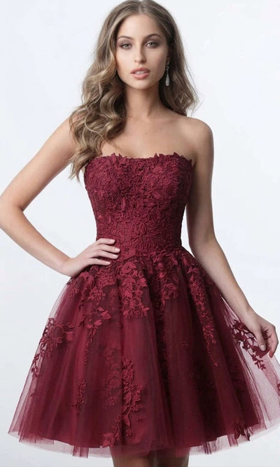 Jovani 1830 - Strapless Floral A-line Dress