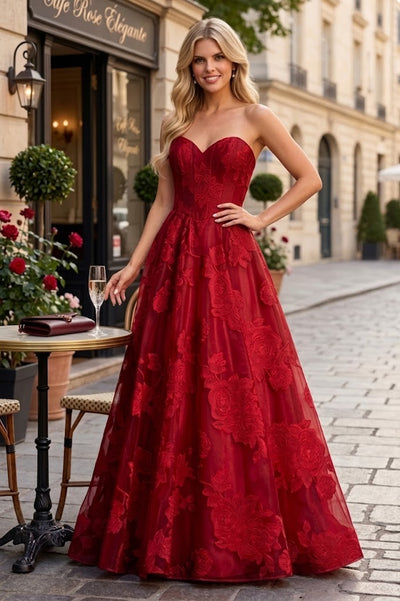 Strapless Floral Organza A-line Gown with Corset Bodice Sweetheart Formal Prom Dress by Jovani 47327
