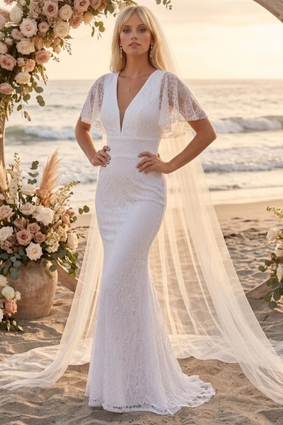 Eva USA 3420 Bridal Long Gown – Wing Sleeve Lace Wedding Dress