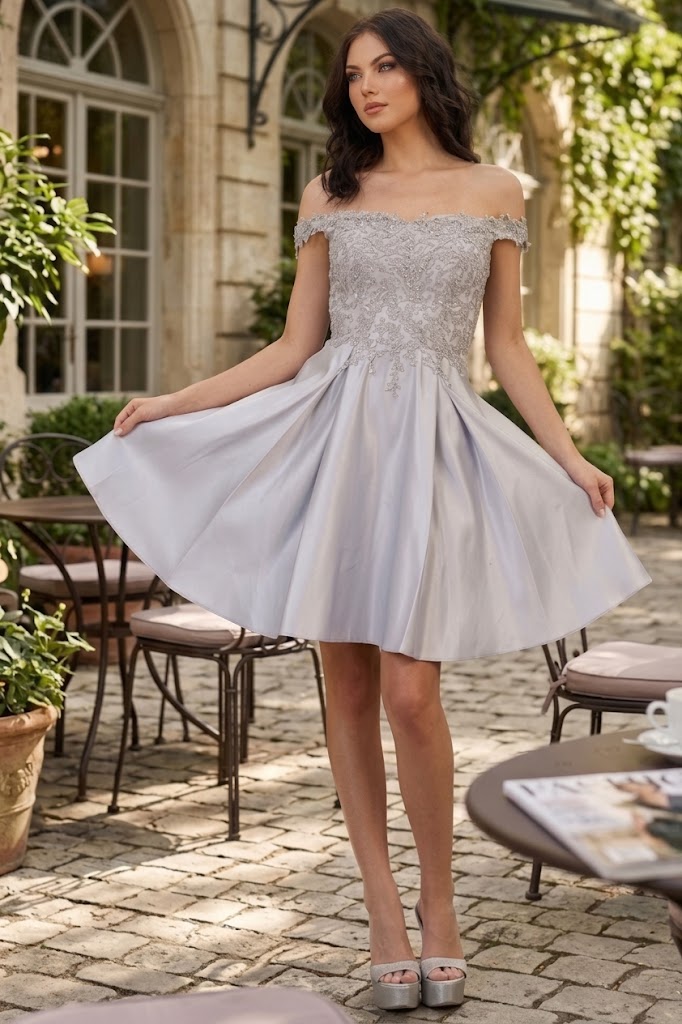 Off The Shoulder Pockets Cocktail A-line Short Dress MQ1766
