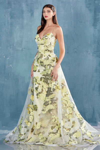 Andrea & Leo A0770 Floor Length Sheath Organza Print Formal Gown