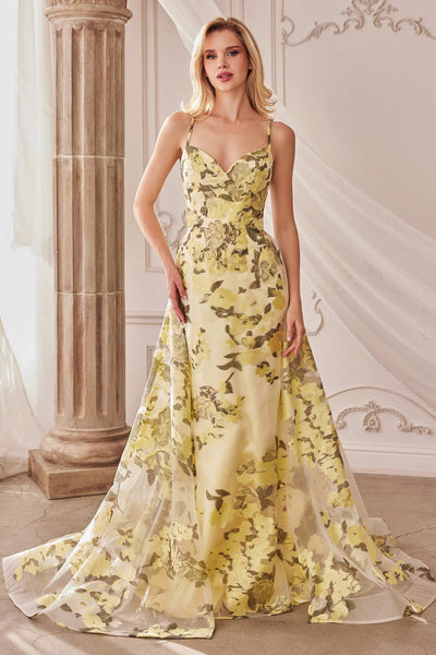 Andrea & Leo A0770 Floor Length Sheath Organza Print Formal Gown